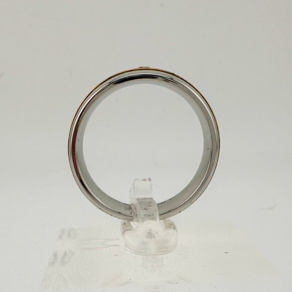 10 kt Gold & Stainless Steel Single Diamond Wedding Band Size 12 - Picture 3 of 8